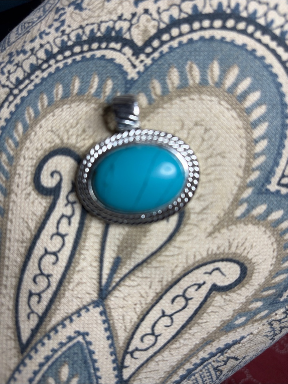 Turquoise Oval Pendant Necklace in Bright Turquoise with Silver Frame